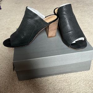 Peep Toe Stacked Heel Mules